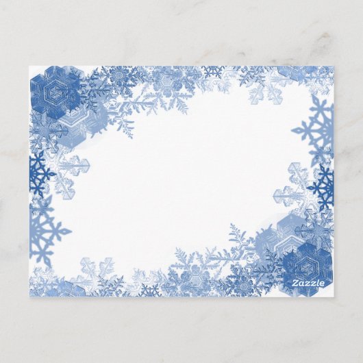 白のテーブル番号結婚上の青いスノーフレーク ポストカード (裏面)
