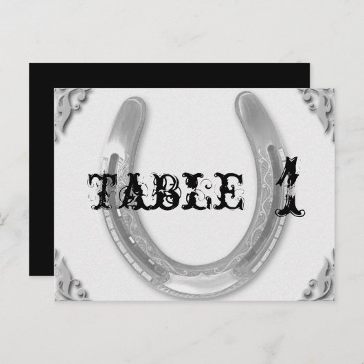 白のテーブル結婚番号の銀の馬蹄形 ポストカード (正面/裏面)