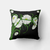 白のデイジーが黒の背景に対比 クッション (裏面)