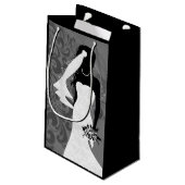 白のドレスを着た黒い花嫁結婚のシルエット スモールペーパーバッグ (裏面アングル)