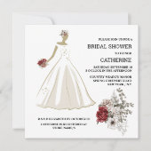 白のド結婚レスの赤いバラのフローラの華やかさ 招待状 (正面)