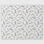 白のニュートラルカラーのかわいい部族の羽 ラッピングペーパー (フラット)