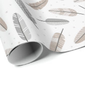 白のニュートラルカラーのかわいい部族の羽 ラッピングペーパー (ロールコーナー)