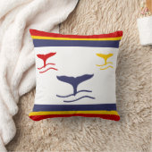 白のネイビーブルー、イエロー、赤い鯨尾 クッション (ブランケット)
