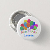 白のハッピーバースデーのカラフルの気球の星 缶バッジ (正面&裏面)