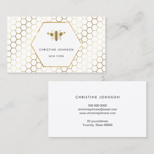 白のハニカムと六角ビーのロゴ 名刺 (正面/裏面)