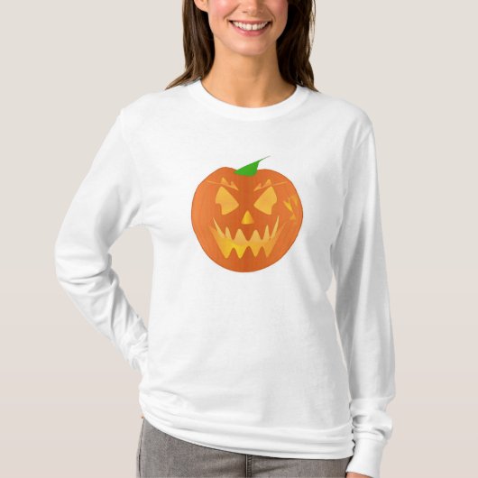 白のハロウィンのカボチャ Tシャツ (正面)