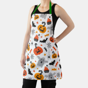 白のハロウィーン記号パターン エプロン