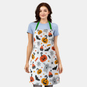 白のハロウィーン記号パターン エプロン (着用した状態)