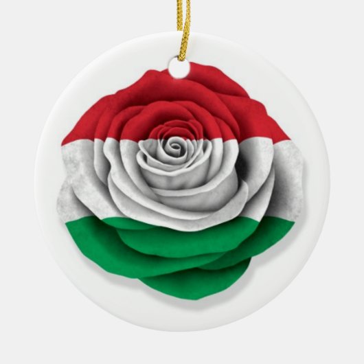 白のハンガリー人のばら色の旗 セラミックオーナメント (正面)