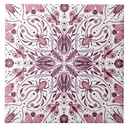 白のバグ、濃いマゼンタ、ピンク タイル (正面)