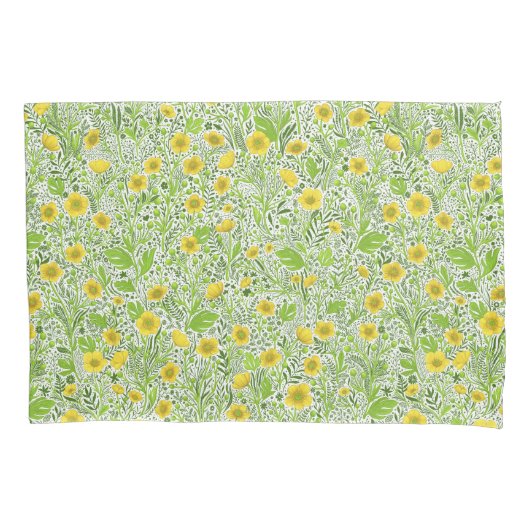 白のバターカップ 枕カバー (正面左)