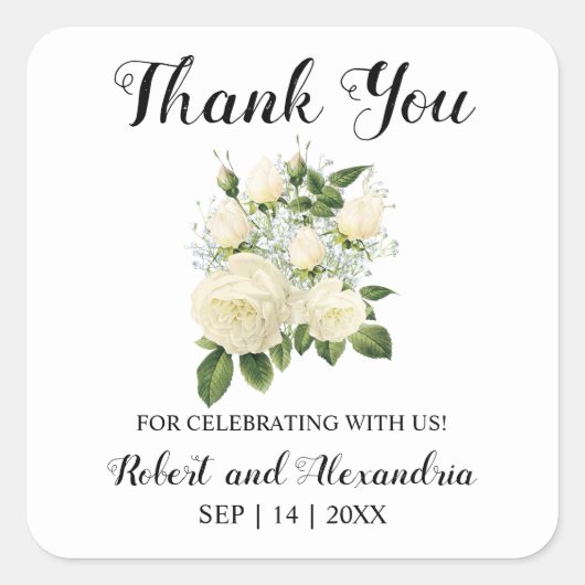 白のバラさん来が結婚 スクエアシール (正面)