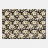 白のバラと金ゴールドの離れ花柄 ラッピングペーパーシート (正面2)