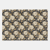 白のバラと金ゴールドの離れ花柄 ラッピングペーパーシート (正面)