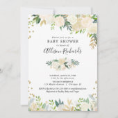 白のバラのクリーム金ゴールドエレガントフローラベビーシャワー 招待状 (正面)