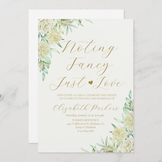 白のバラは単ファンシーなる愛の駆け落ち 招待状 (正面/裏面)