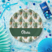 白のパイナップル模様 ペーパープレート (パーティー)