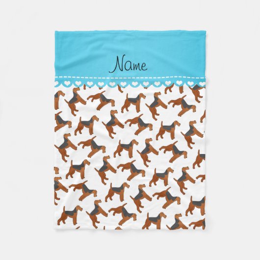 白のパーソナライズされたアイレデールテリア犬の名前 フリースブランケット (正面)