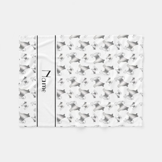 白のパーソナライズされたノルウェーエルクハウンド犬の名前 フリースブランケット (正面(横))