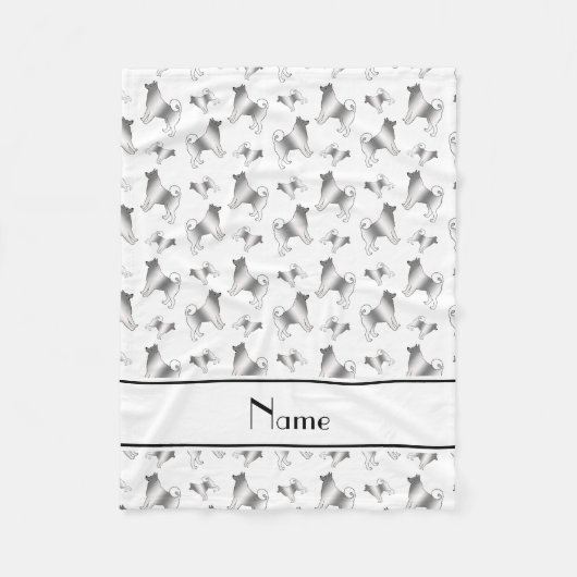 白のパーソナライズされたノルウェーエルクハウンド犬の名前 フリースブランケット (正面)