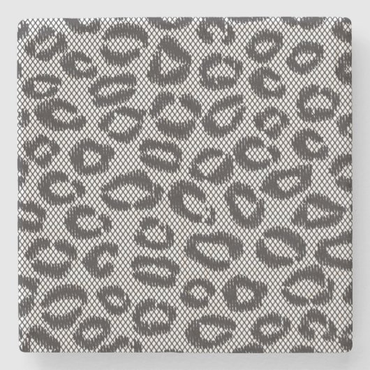 白のヒョウパターンが付いている黒い純レース ストーンコースター (正面)