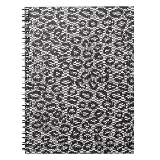 白のヒョウパターンが付いている黒い純レース ノートブック (正面)