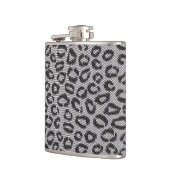 白のヒョウパターンが付いている黒い純レース フラスク (左)