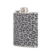 白のヒョウパターンが付いている黒い純レース フラスク (左)