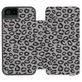 白のヒョウパターンが付いている黒い純レース INCIPIO iPhoneウォレットケース (フォリオ Open)