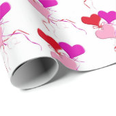 白のピンクと赤いハートのバルーン ラッピングペーパー (ロールコーナー)