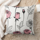 白のピンクと黒のバラ クッション (ブランケット)