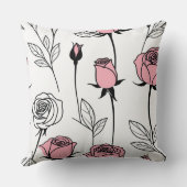 白のピンクと黒のバラ クッション (裏面)