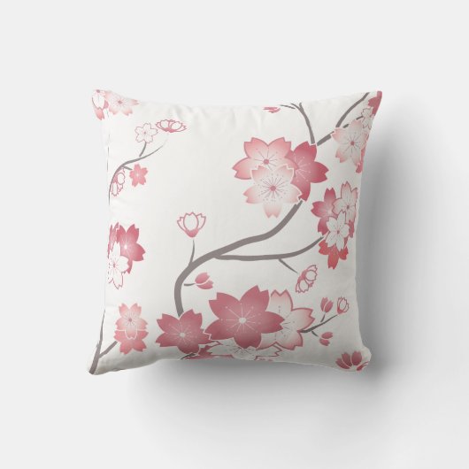 白のピンクの桜の桜の枕 クッション (裏面)