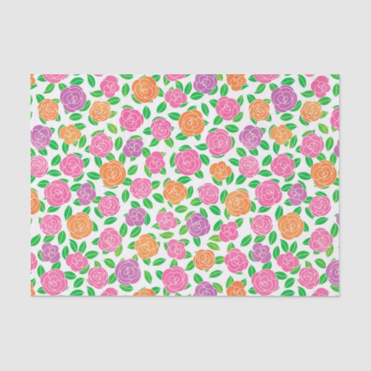 白のピンクの、オレンジおよび紫色のバラ 薄葉紙 (正面)