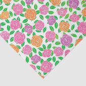 白のピンクの、オレンジおよび紫色のバラ 薄葉紙 (詳細)