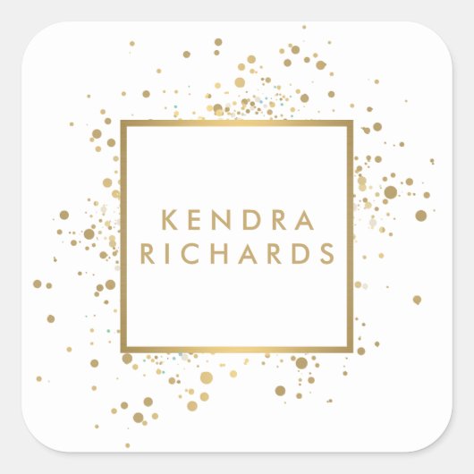 白のフェイク金ゴールド紙吹雪 スクエアシール (正面)