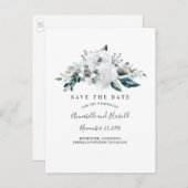 白のフローラエレガント日付の保存 案内ポストカード (正面/裏面)