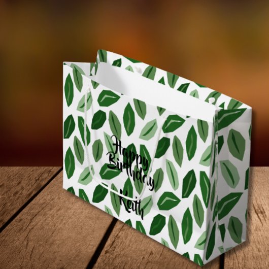 白のペルソナライズ可能な抱き枕上の緑の葉 ラージペーパーバッグ