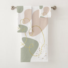 白のボホオーガニック幾何形状パターン バスタオルセット