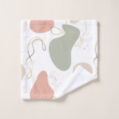 白のボホオーガニック幾何形状パターン バスタオルセット (ウォッシュタオル)