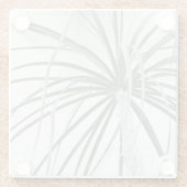 白のポニーテイルパームの葉 ガラスコースター (裏面)