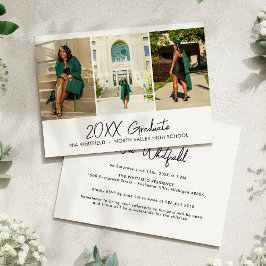 白のミニマルな写真コラージュ卒業パーティー 招待状