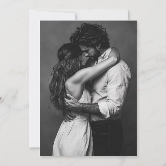 白のモダンスエレガントクリプト写真 セーブザデート (裏面)