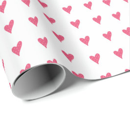 白のモダンハートパターン ラッピングペーパー
