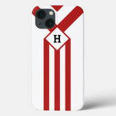 白のモノグラムが付いている赤のストライプそしてシェブロン Case-Mate iPhoneケース (裏面)