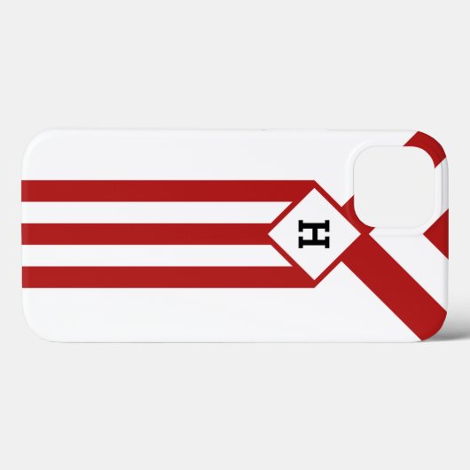 白のモノグラムが付いている赤のストライプそしてシェブロン Case-Mate iPhoneケース (裏面 (横))