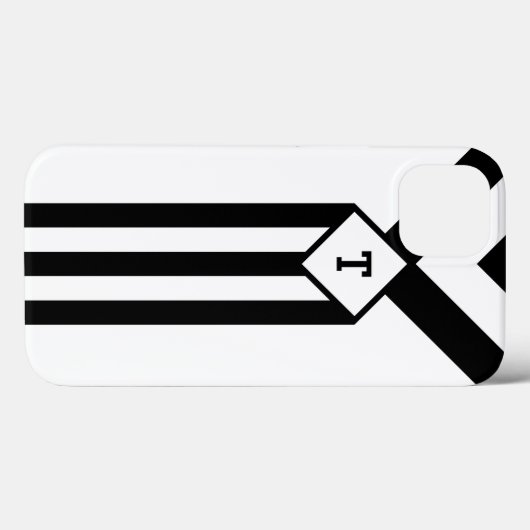 白のモノグラムが付いている黒のストライプ Case-Mate iPhoneケース (裏面 (横))