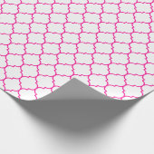 白のモロッコのクローバーのショッキングピンク ラッピングペーパー (角)