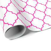 白のモロッコのクローバーのショッキングピンク ラッピングペーパー (ロールコーナー)